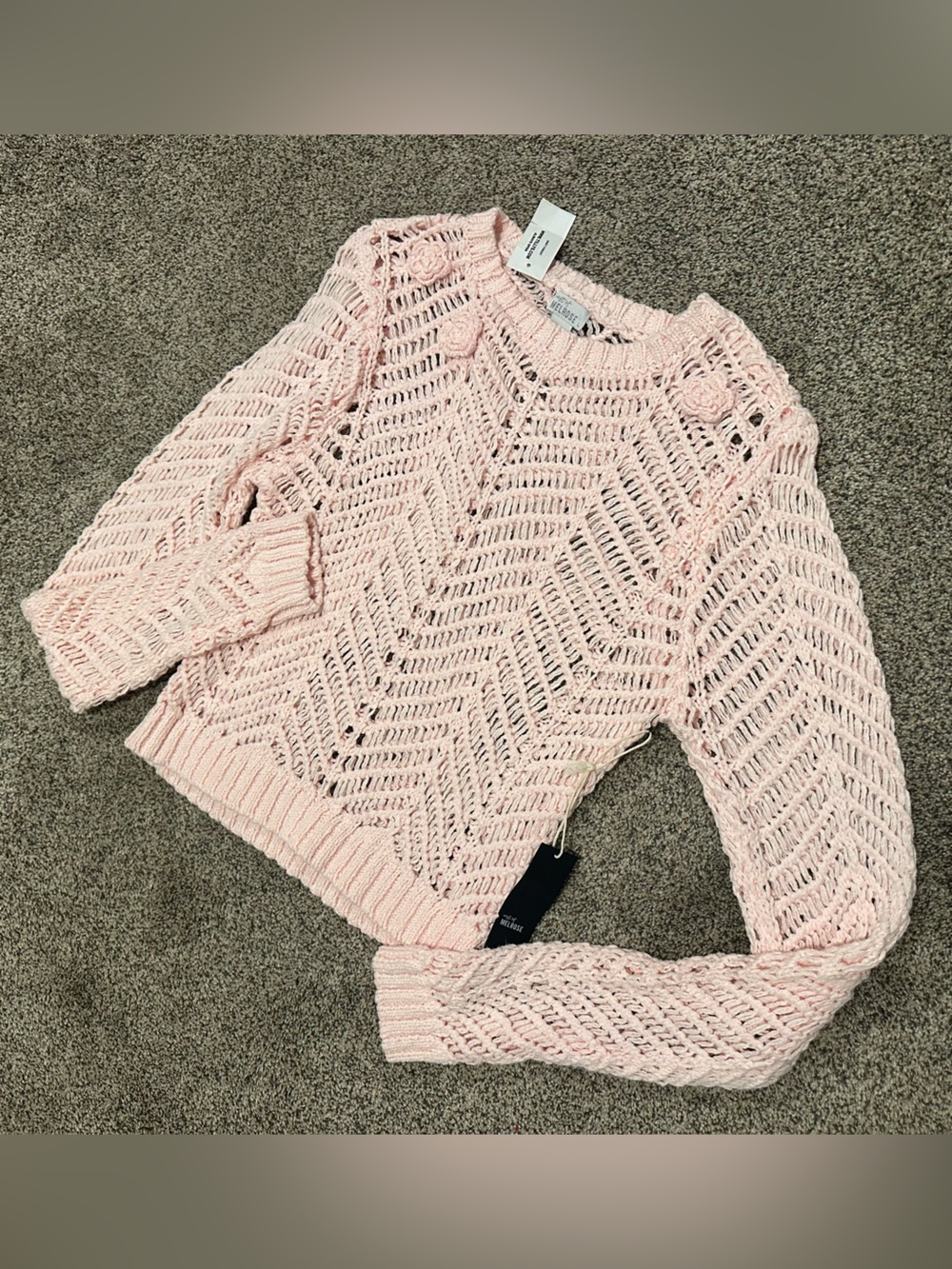 Women's Light Pink Open-Knit Sweater West of Melrose